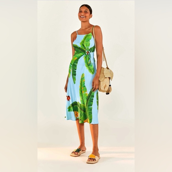 FARM Rio Blue Fresh Bananas Midi Dress - Picture 1 of 13